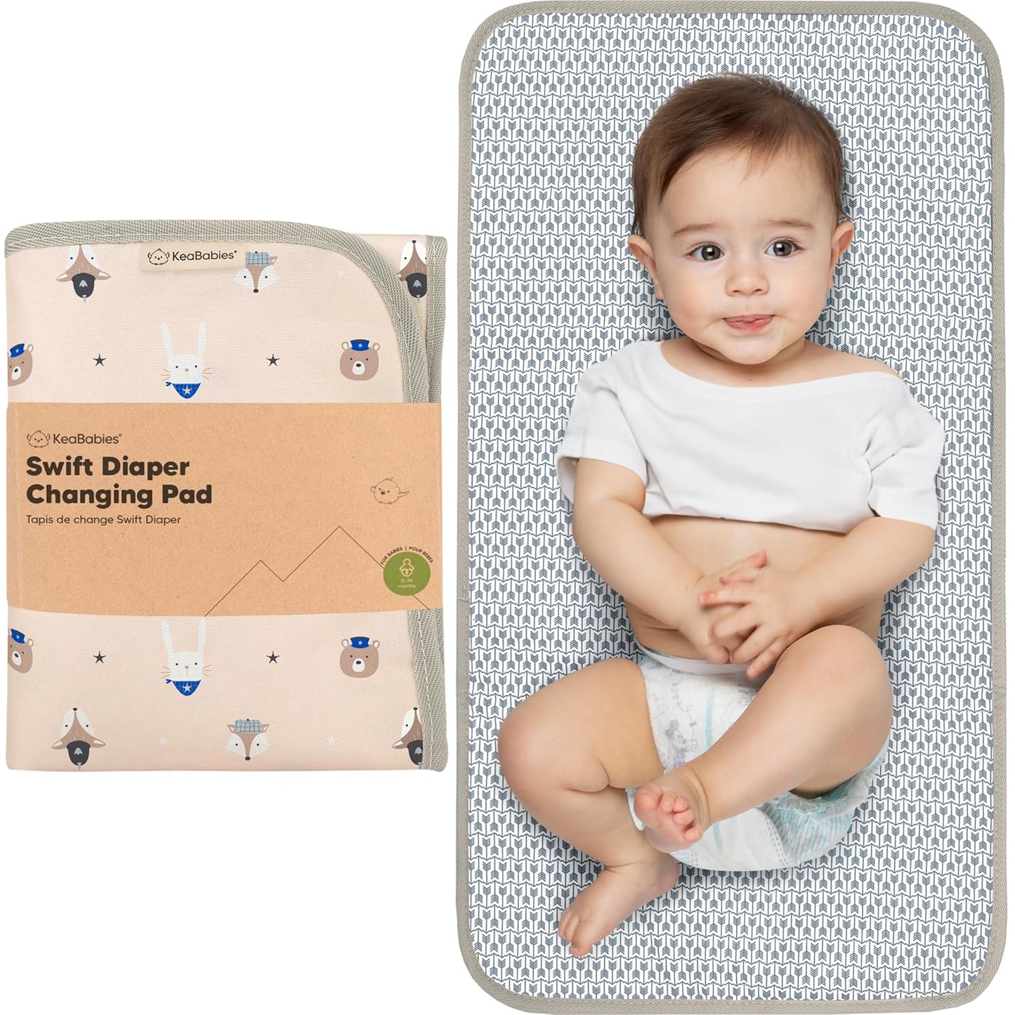 KeaBabies Portable Diaper Changing Pad, Easy Wipe Clean - Foldable Waterproof Baby Changing Mat for Diaper Bag, Compact, Lightweight, 25x13 Newborn, Infant, Baby Changer Travel Essential (Wild Patrol)