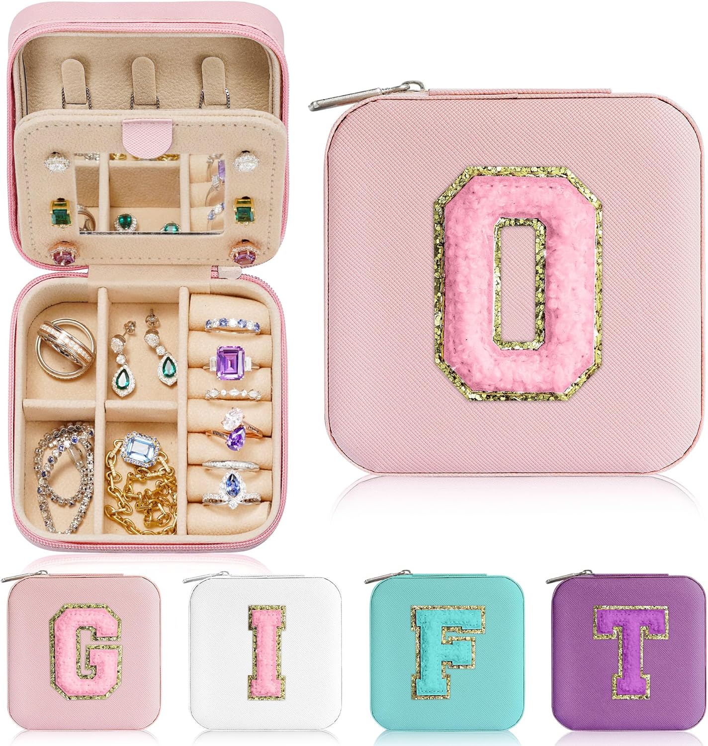 Parima Small Jewelry Box for Girls, Travel Initial Girls | Organizer Case Mini Box-Initial O Pink