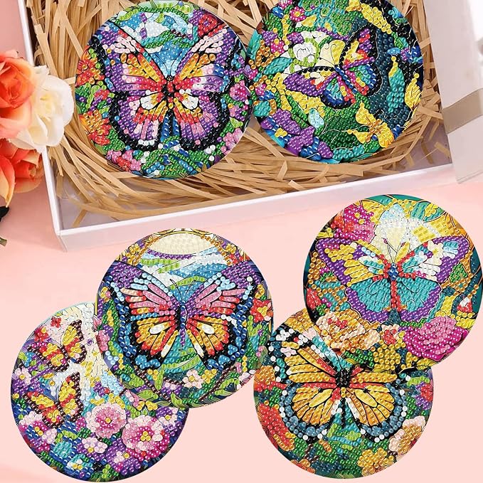 8 Pack Diamond Art Coasters, Butterfly Diamond Painting Coasters Kits |
