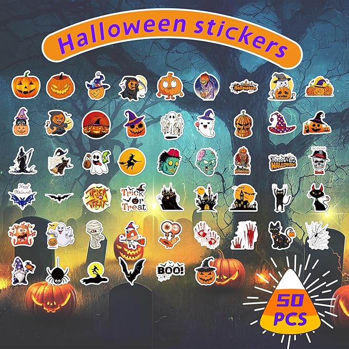 Non-Repeating Halloween Stickers, Halloween Party Favors, Vinyl Waterproof