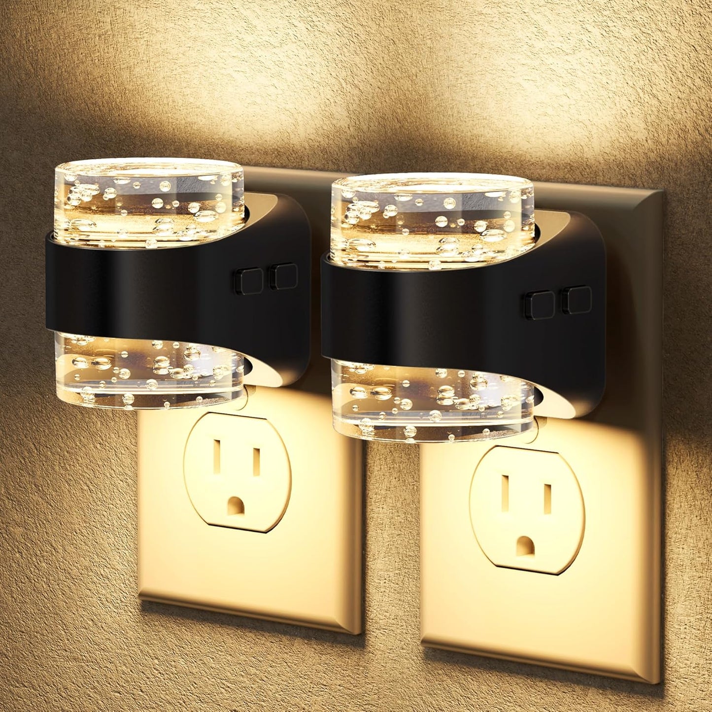 Briignite LED Night Light Plug into Wall[2 Pack], Dimmable Night Light with Bubble Design 3000K Warm & 5 Brightness Levels, Dusk to Dawn Sensor Nightlights for Nursery, Hallway, Bathroom, Kids Room