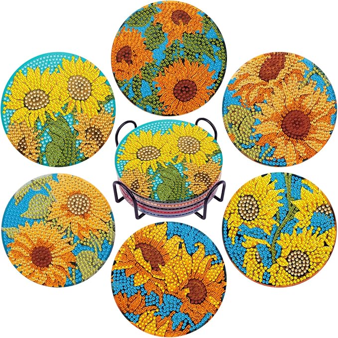 EWJRNSF 6 PCS Sunflower Diamond Painting Coasters Kit