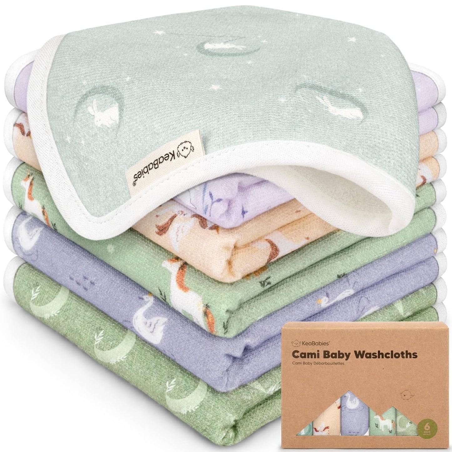 6-Pack Cotton Baby Washcloths for Newborn - Organic Cotton Muslin Soft Wash Cloths for Babies, Infant, Kids, Toddler Towels for Boy, Girl, Super Absorbent Face Cloths, Scratch-free Baby Rags (Lunaris)
