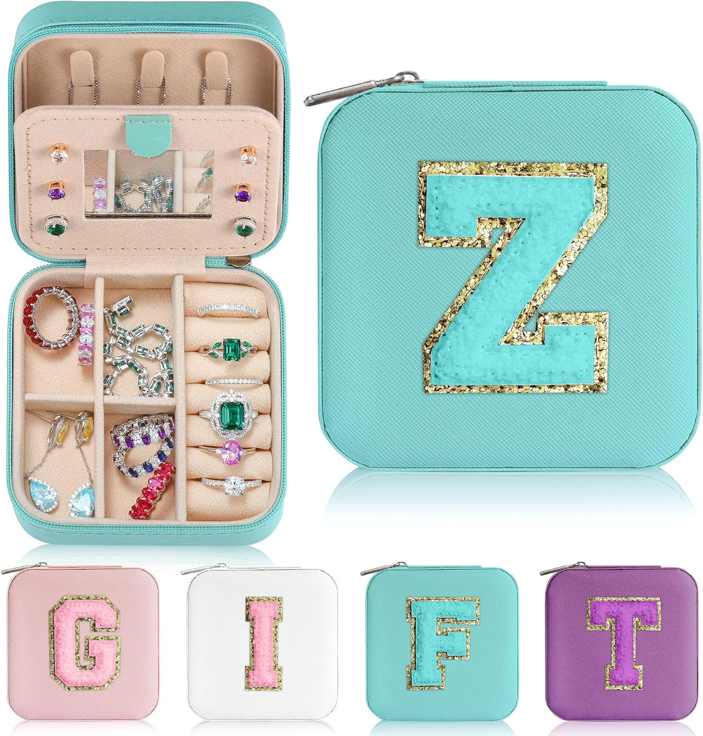 Parima Travel Jewelry Organizer Box - Small Case for Women, Mini Jewelry Box - Letter Z, Aqua Blue