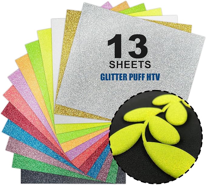 Glitter Puff Heat Transfer Vinyl, 12in X 10in 13pcs Iron on | 3D Puff, Wash No