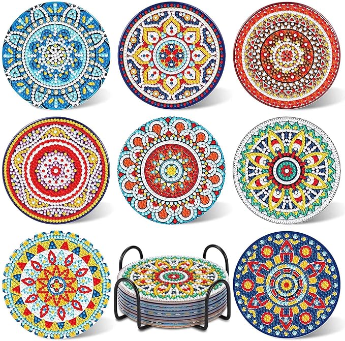 UPINS 8Pcs Mandala Diamond Art Painting Art Coasters Kits