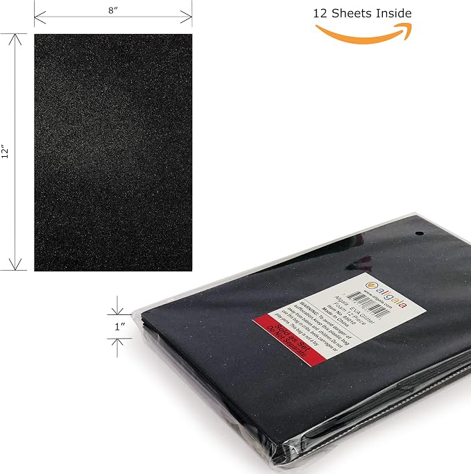 Allgala 12 Pack Glitter EVA Foam Paper 8 x 12inch Sheets-Black-Perfect
