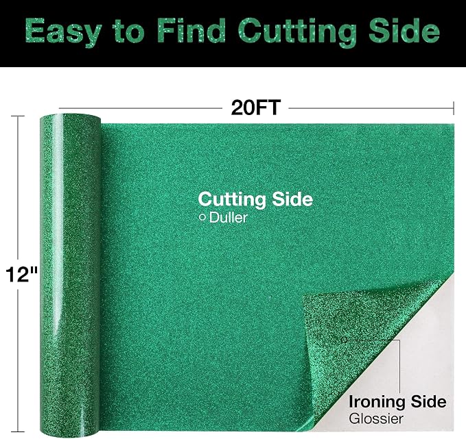 TORC Green Glitter HTV Heat Transfer Vinyl Roll 12 inch x 20 ft Iron on Vinyl
