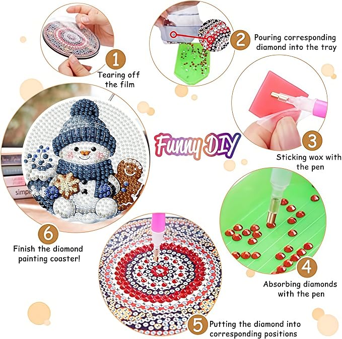 8 Pack Diamond Art Coasters, Christmas Snowman Diamond Painting Coasters |
