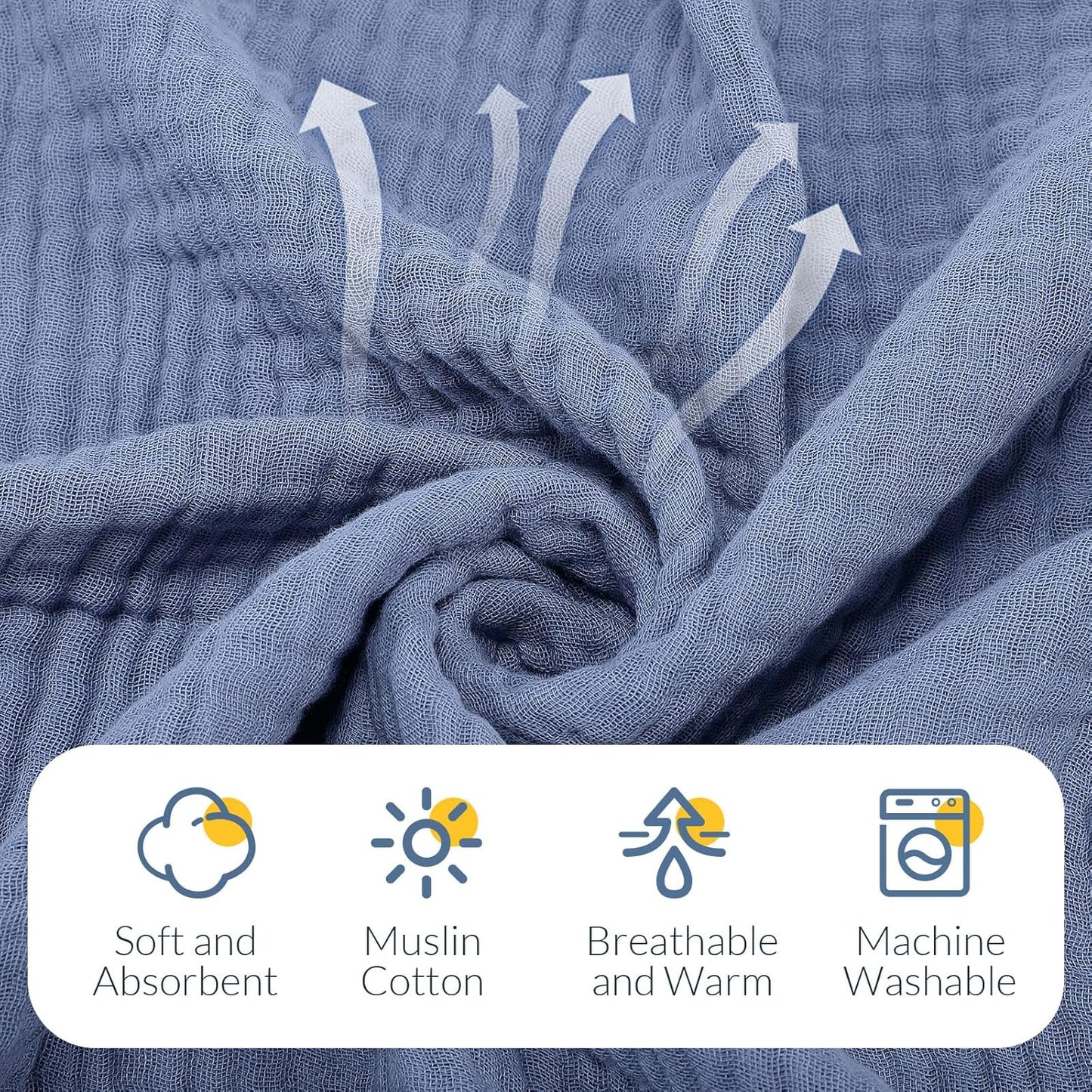 VitalCozy 8 Pcs Baby Muslin Hooded Bath Towels and Washcloths, 32 x 32 Inch Muslin Cotton Hooded Baby Towels Absorbent Blankets for Gift Newborn Infant Shower (Calming Color)