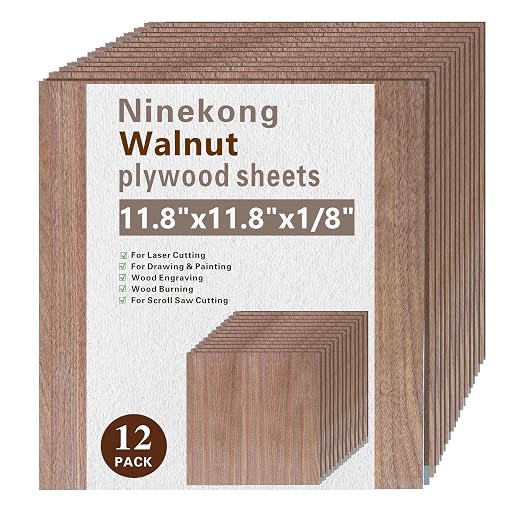 12 Pack Black Walnut Plywood Sheets 1/8", 11.8x11.8x1/8 inch Plywood Sheets