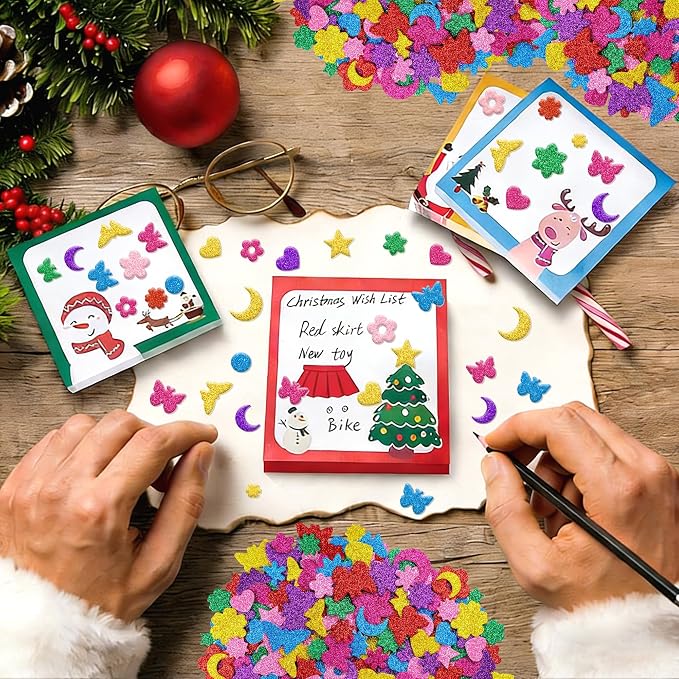 Foam Stickers, 7 Sheets 3D Glitter Foam Flower and Butterfly Shapes Stickers