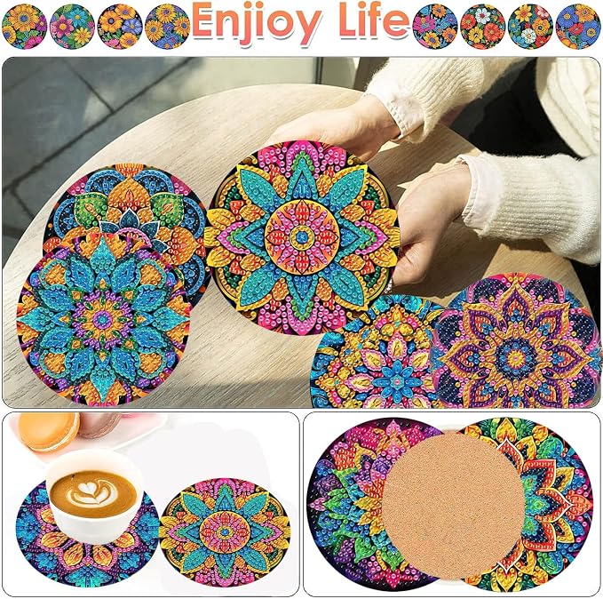 ijbnhd 8 Pcs Mandala Diamond Art Coasters Kits