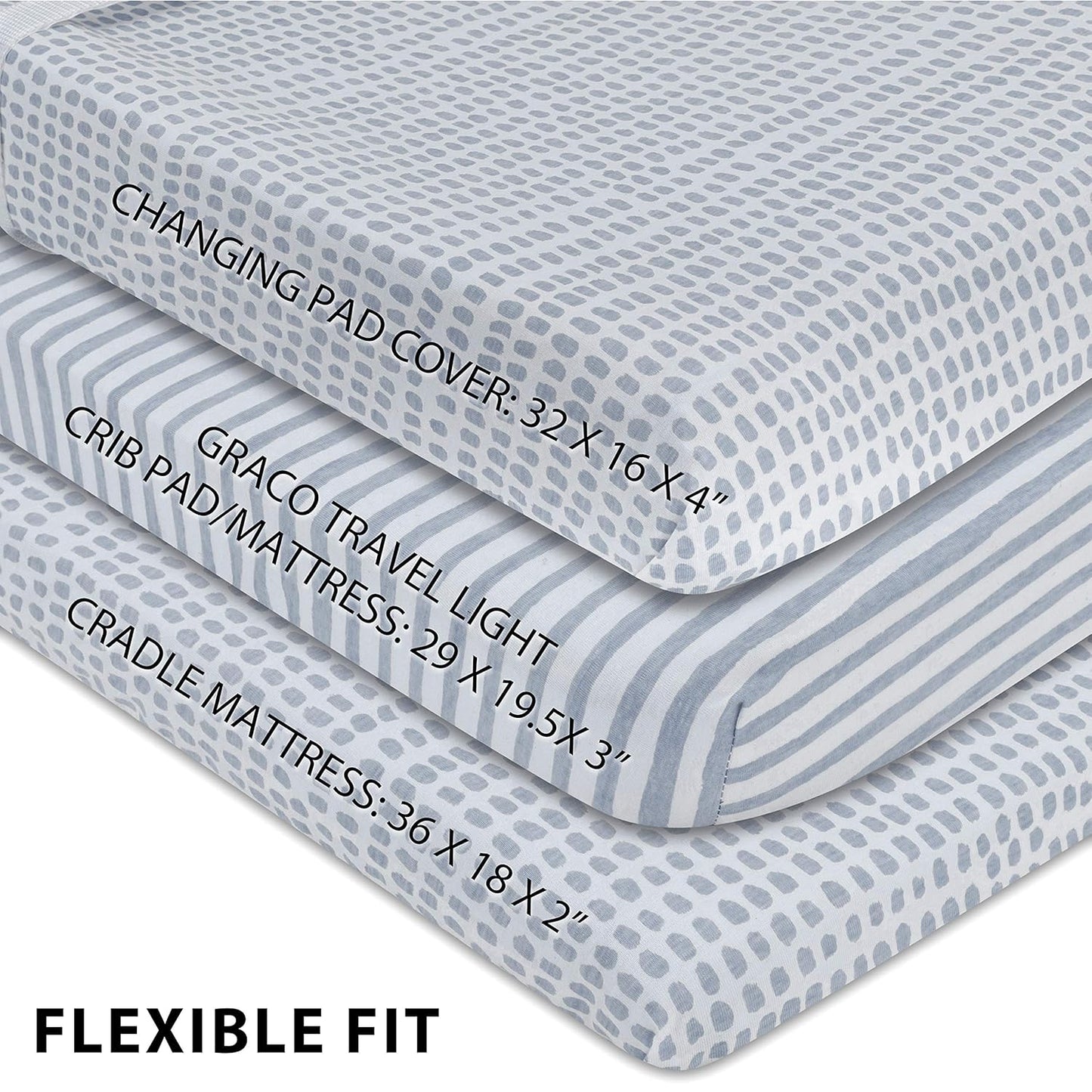 Ely’s & Co. Patent Pending Waterproof Changing Pad Cover|Cradle Sheet 2-Pack Set for Baby Boy - 100% Cotton, Jersey Knit Cotton Sheets with Waterproof Lining — Misty Blue, Stripes and Splashes