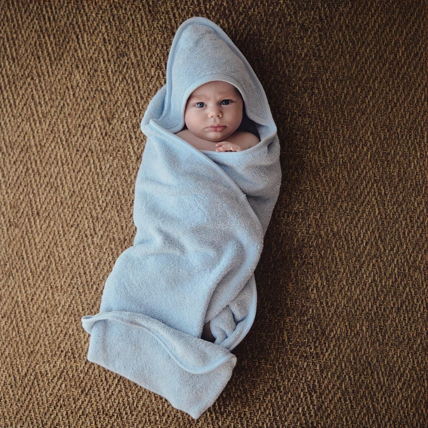 Organic Cotton Baby Hooded Towel - Super-Soft and Absorbent Bath Towel for Newborn, Boy, Girl - 32" x 32" (Baby Blue)