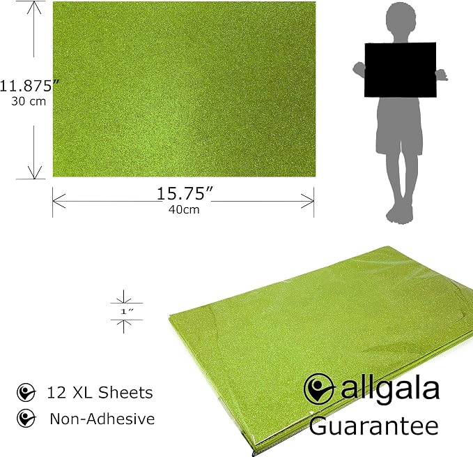 Allgala X-Large Glitter EVA Foam Sheets 12 Pack 12x16 inch Paper Sheets-Lime