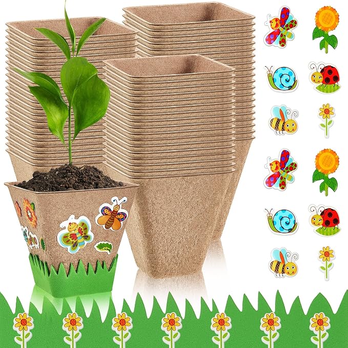 Gueevin 50 Pack Garden Paper Pot Craft Kit Flower Plant Spring Craft Including