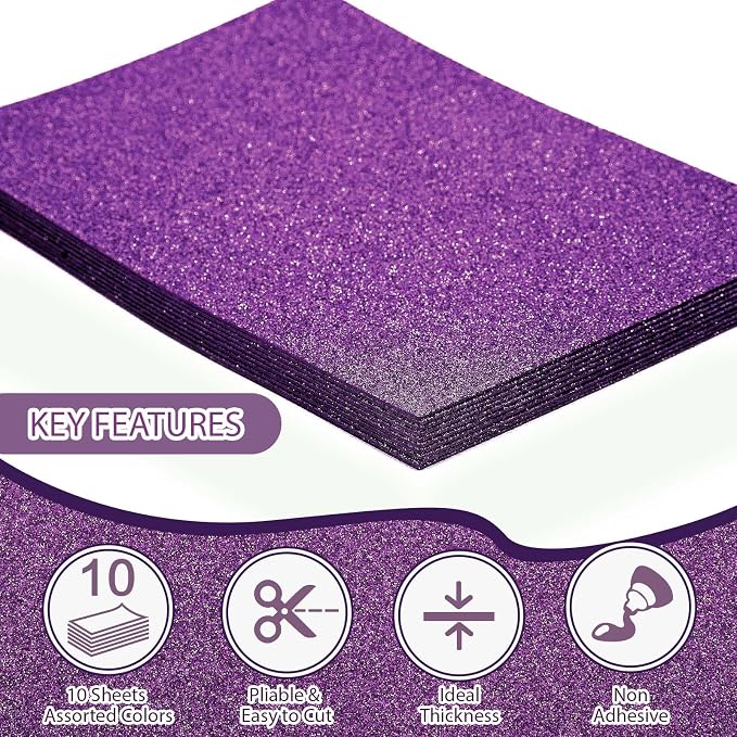 10 Pack Glitter Foam Sheets Craft 8 x 12 inch | Sparkles Foam Paper