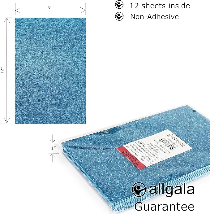 Allgala 12 Pack Glitter EVA Foam Paper 8 x 12inch Sheets-Light Blue-Perfect