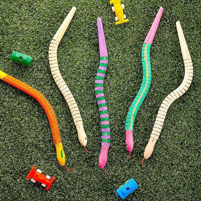 Gejoy 6 Pieces 12 Inch Wooden Snakes Unfinished Wiggly Jointed Flexible Wood