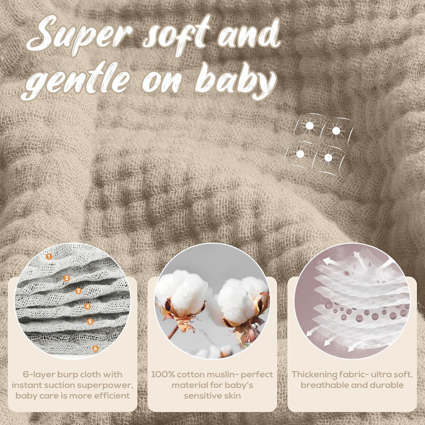 Muslin Hooded Baby Towels for Newborns, 32"x32", 100% Cotton – 6 Layers Super Soft Absorbent Breathable, Baby Bath Towel, Toddler Bath Towel – Pack of 2