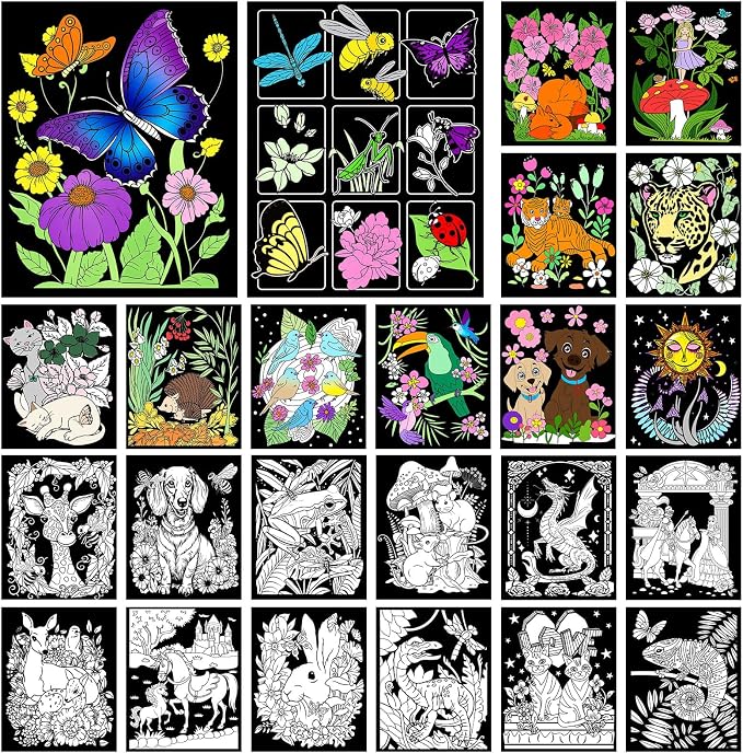 Zhanmai 48 Pcs Animals Velvet Coloring Posters Felt Pages to Color Animals