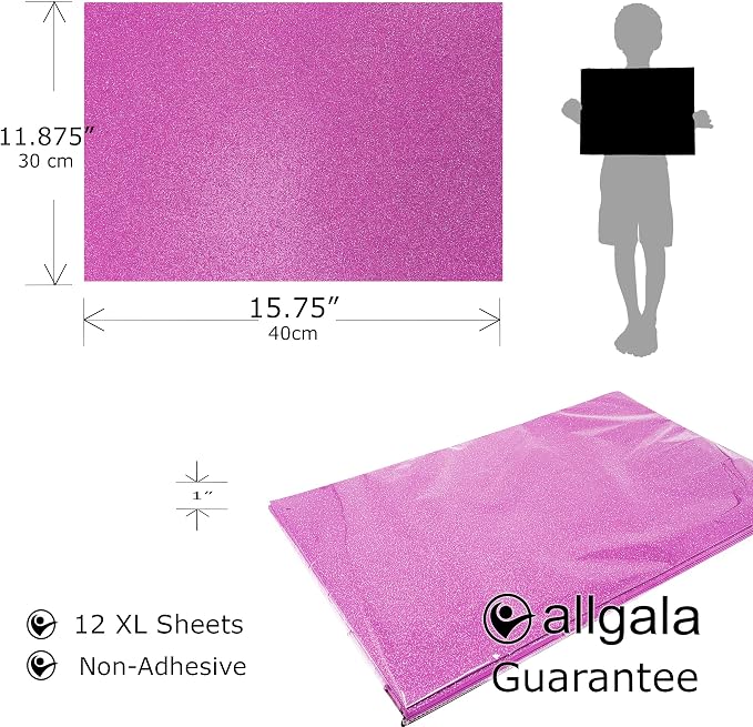 Allgala X-Large Glitter EVA Foam Sheets 12 Pack 12x16 inch Paper Sheets-Pink