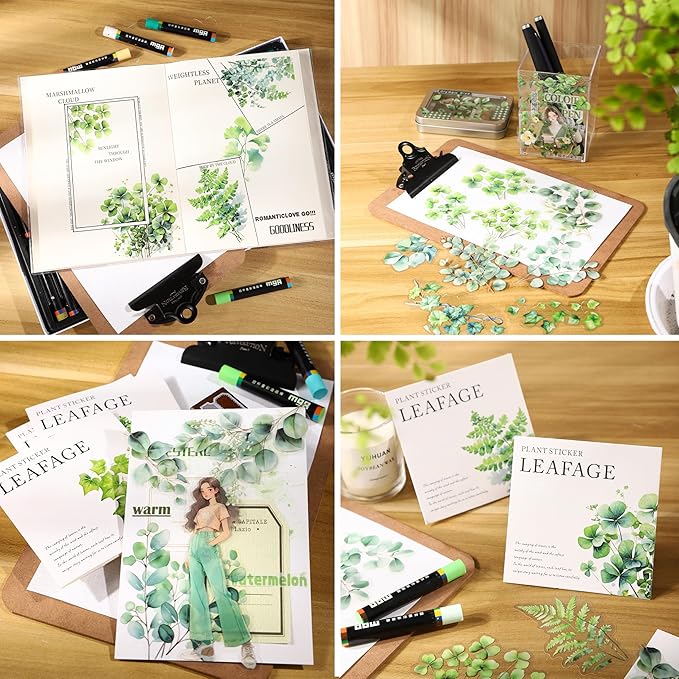 120PCS Green Botanical Leaf Scrapbook Stickers