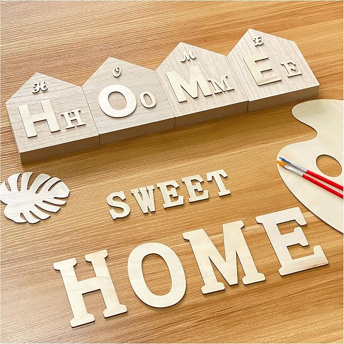 6 Inch 4 Pieces Unfinished Wooden House Shaped Blocks