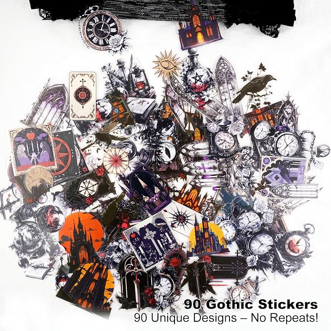 90PCS Gothic PET Stickers Set – Waterproof Die-Cut Stickers