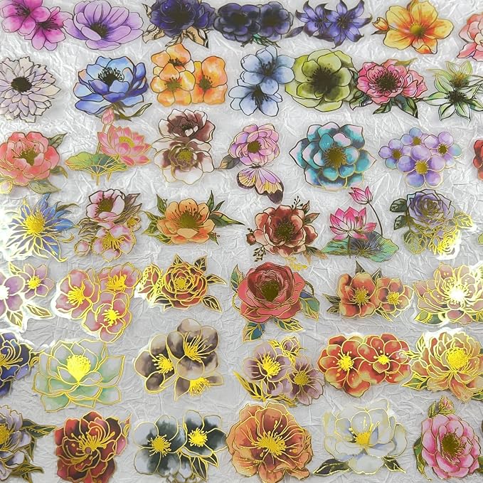 50Pcs Flower Stickers for Scrapbooking Journaling Junk Journal Scrapbook