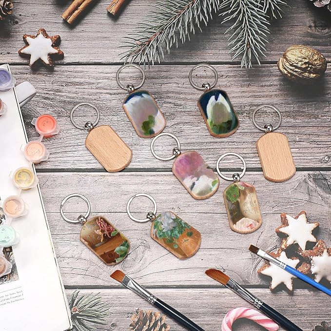 JUXYES 100 PCS Unfinished Wooden Keychain Blanks