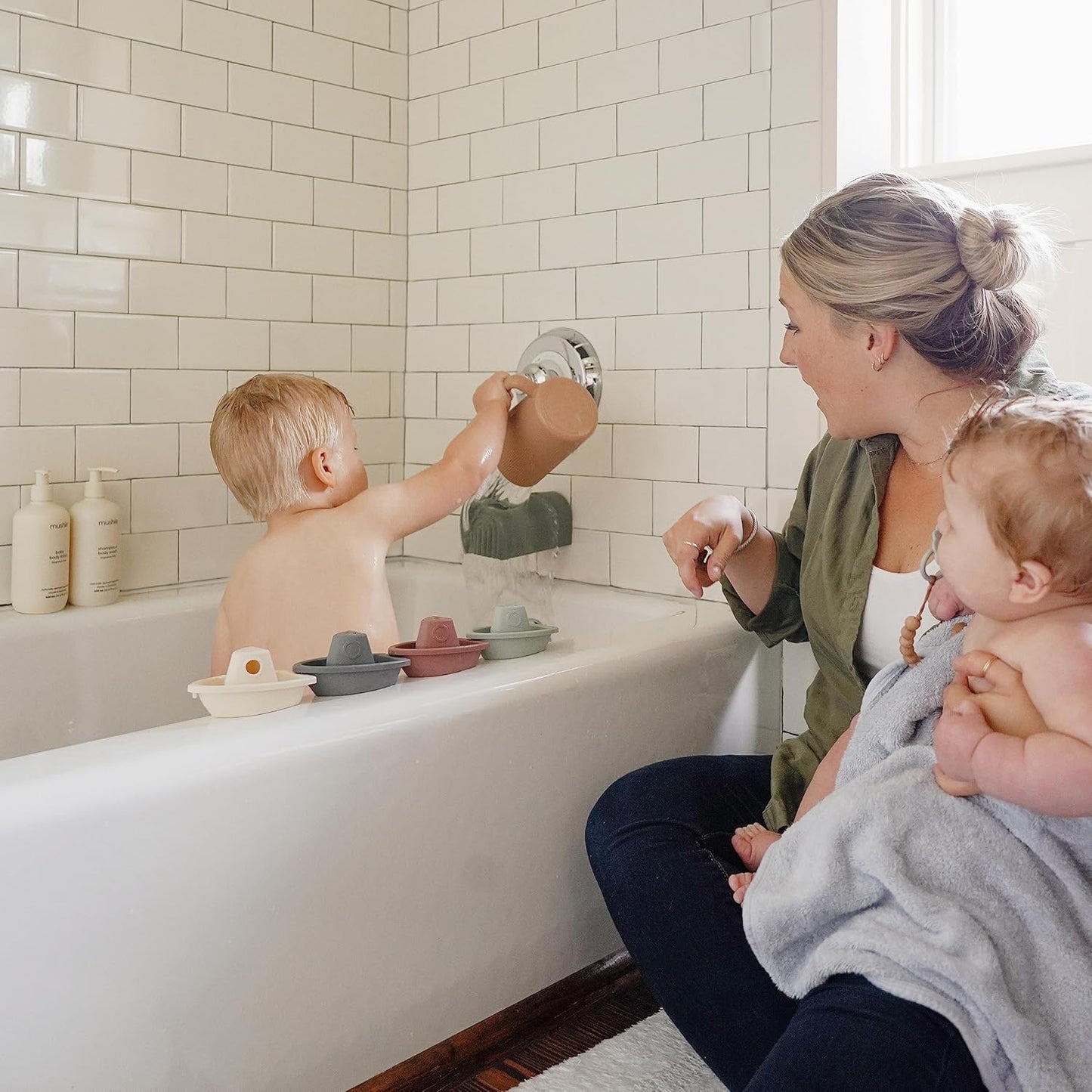 mushie Baby Bath Rinse Cup | 100% Food Grade Silicone | Shampoo & Body Washing Rinser Cup For Kids (Natural)