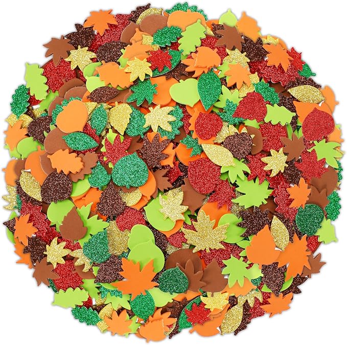 600Pcs Glitter Fall Leaf Foam Sticker Self Adhesive Maple Leaves | Autumn