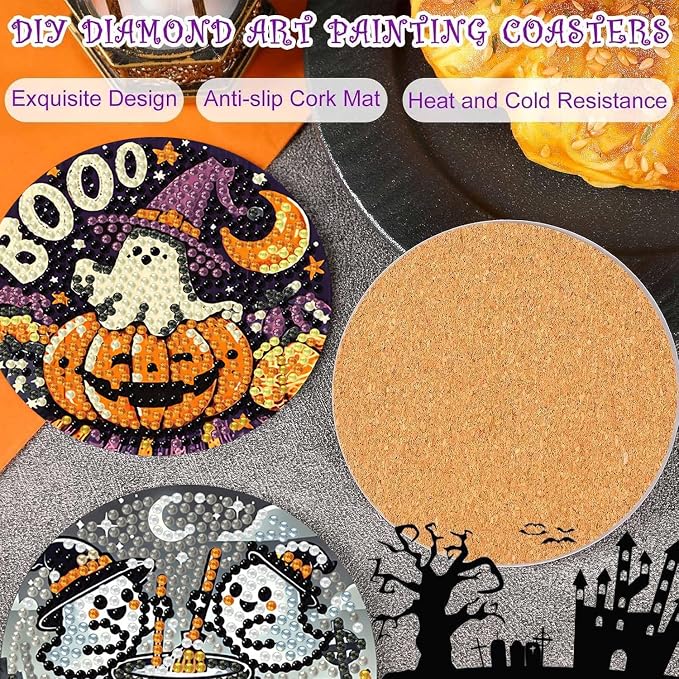 Axquilon 8 Pcs Halloween Diamond Art Coasters Kit