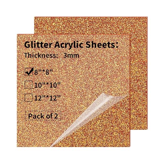 2 PCS 8 x 8 inch Glitter Colored Plexiglass Acrylic Sheets