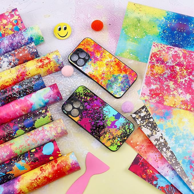 Paint Splatter Patterned Permanent Adhesive Vinyl 16pcs 12'' x 10'' | Paint