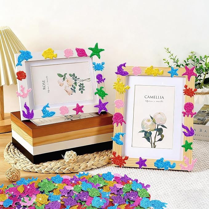 Foam Stickers, 7 Sheets 3D Glitter Foam Ocean Stickers, Self-Adhesive EVA Foam