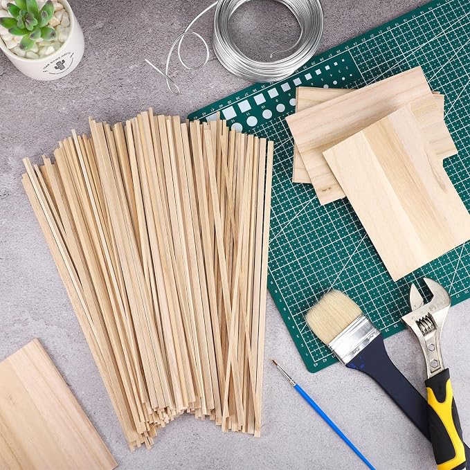 240 Pieces Balsa Wood Sticks Hardwood Square Wooden Craft Dowel Rods Unfinished