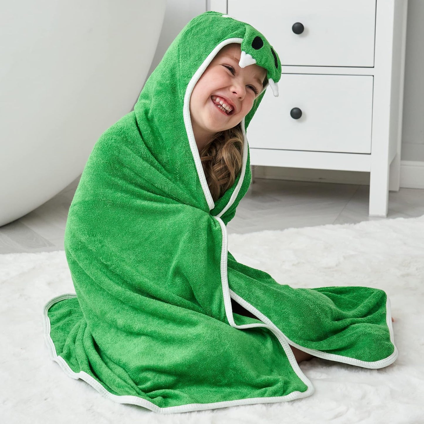 HIPHOP PANDA Hooded Towel - Rayon Made from Bamboo, Bath Towel with Bear Ears for Newborn, Babie, Toddler, Infant - Absorbent Large Baby Towel - Dinosaur, 30 x 40 Inch