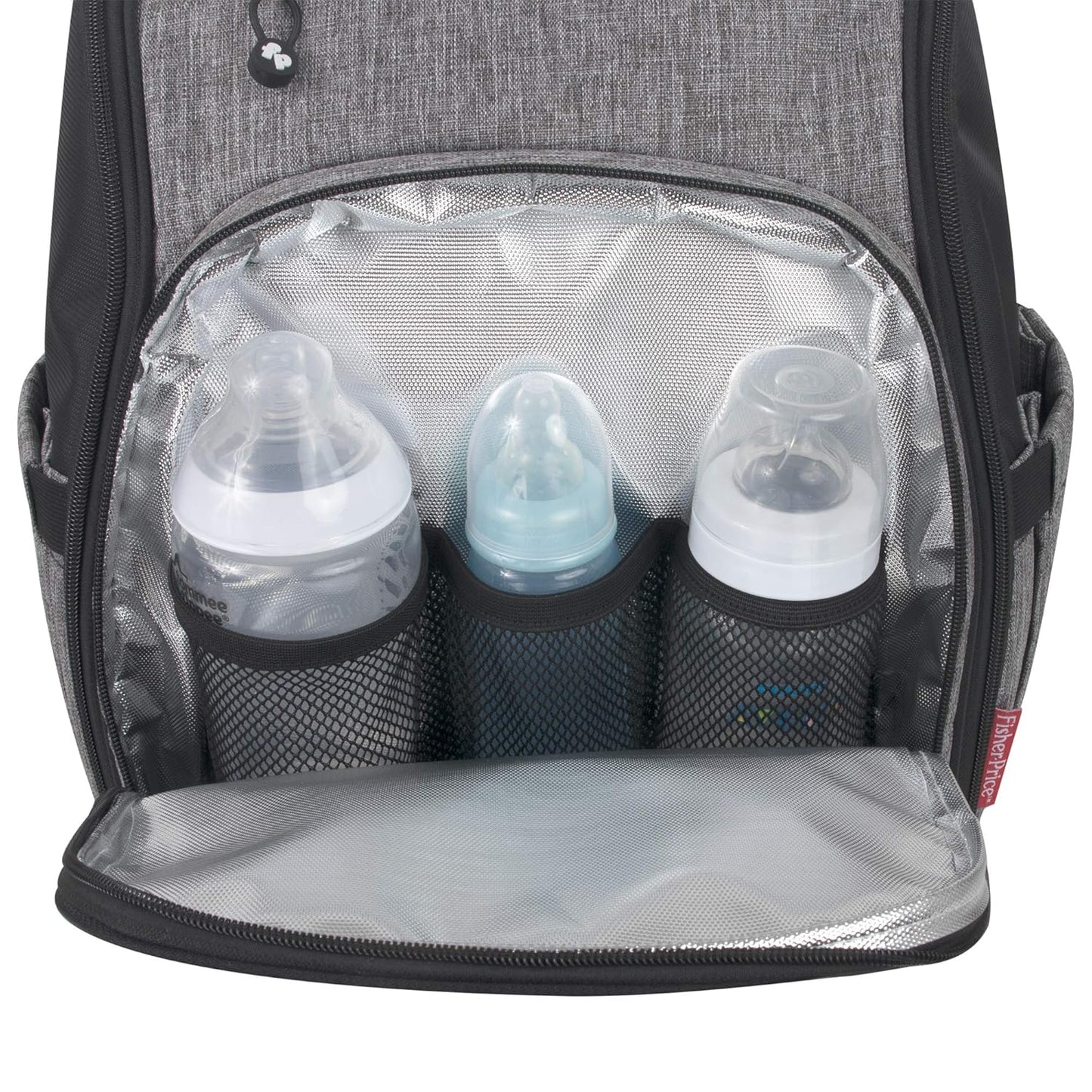 Fisher Price Diaper Bag Backpack with Changing Pad and Stroller Straps, Grey, Large
