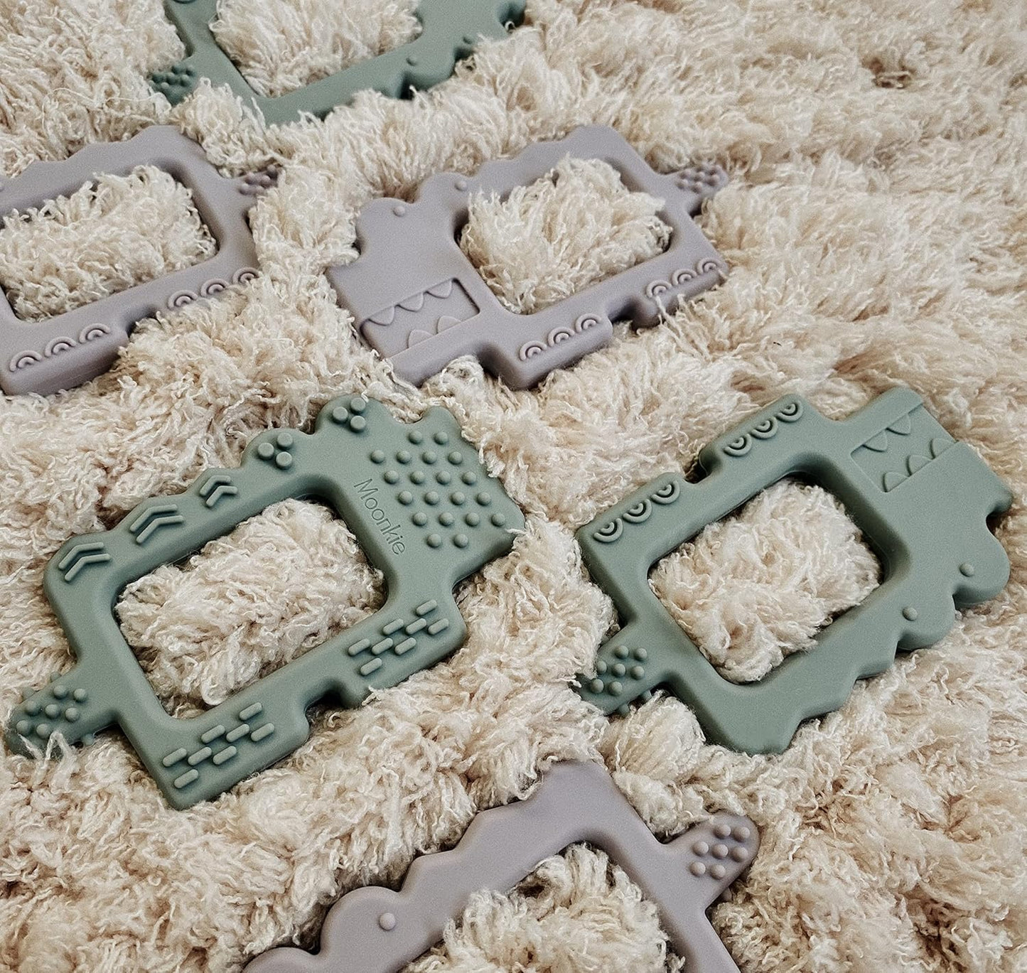 Moonkie Teething Toy, Safe & Easy to Hold BPA Free Silicone Baby Soothing Teethers, Prevent Finger Sucking Teether Toys Best for Babies 0-6 6-12 Months (Crocodile Sage)