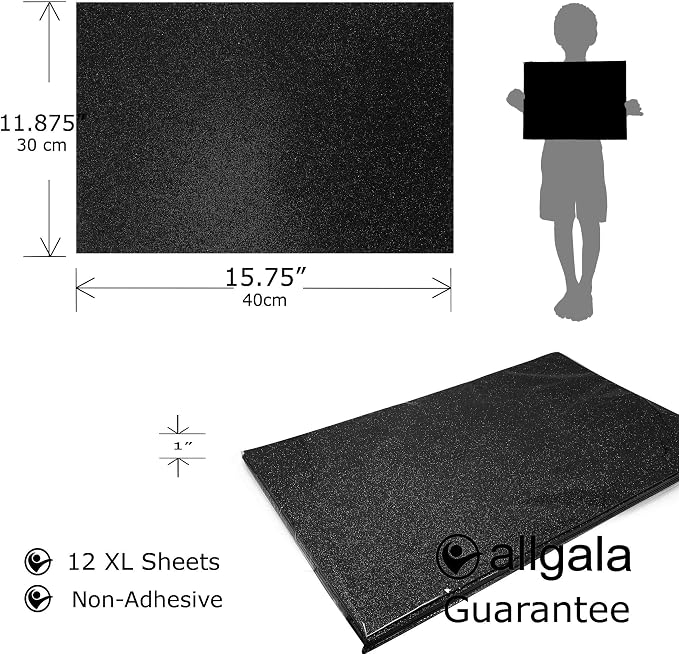 Allgala X-Large Glitter EVA Foam Sheets 12 Pack 12x16 inch Paper Sheets- Black