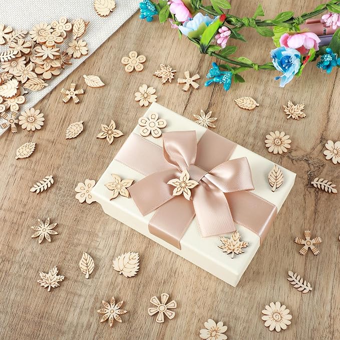 100 Pack Wooden Flower Cutouts for Crafts, 20mm Wood Spring Ornaments to Paint