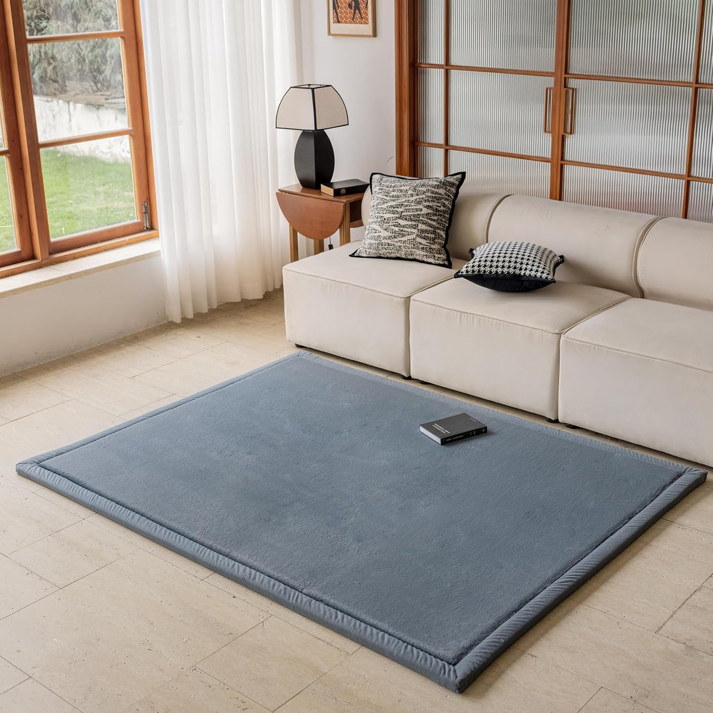 Loartee Faux Rabbit Fur Rug - 1.18" Thick Soft Fluffy Area Rug, Non-Slip Memory Foam Crawling Mat, Dark Gray, 59"x59"