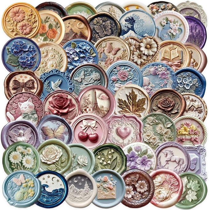 50 PCS Embossed Stickers for Scrapbooking Journaling Junk Journal Scrapbook