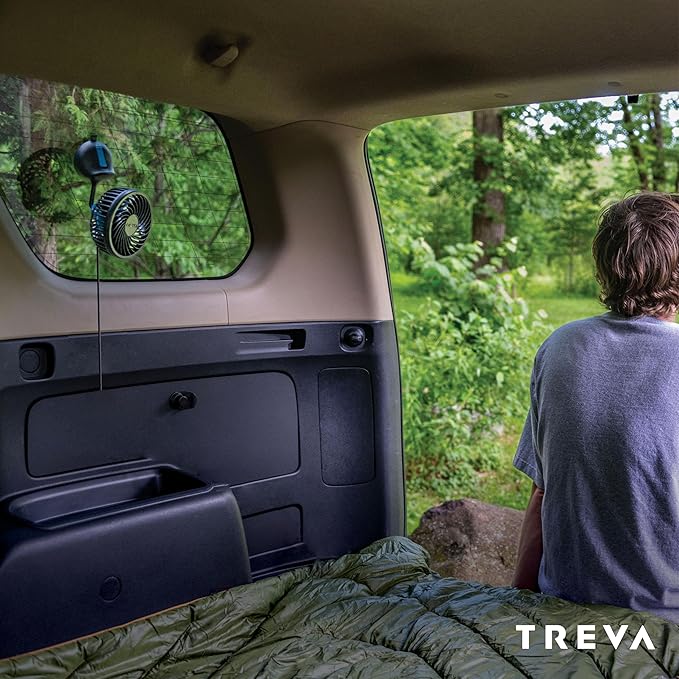 Treva 3.5 Inch USB Powered Fan with Suction Cup, 3 Speed Attachable Fan with Rotating Head for Car, Camping, Travel, Bedroom, Multi-Directional Rotating and Adjustable Head (Black)