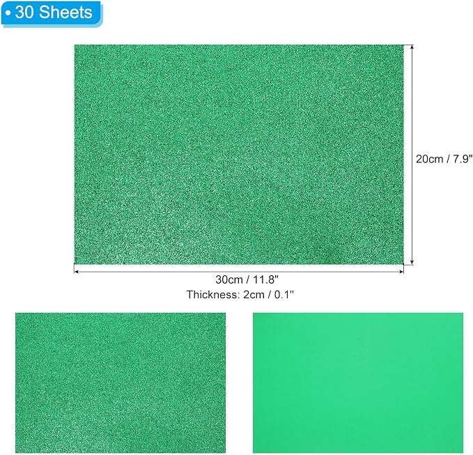PATIKIL 30Sheets Green EVA Glitter Foam Sheet 11.8 x 7.9 Inch 2mm Thick Sparkle