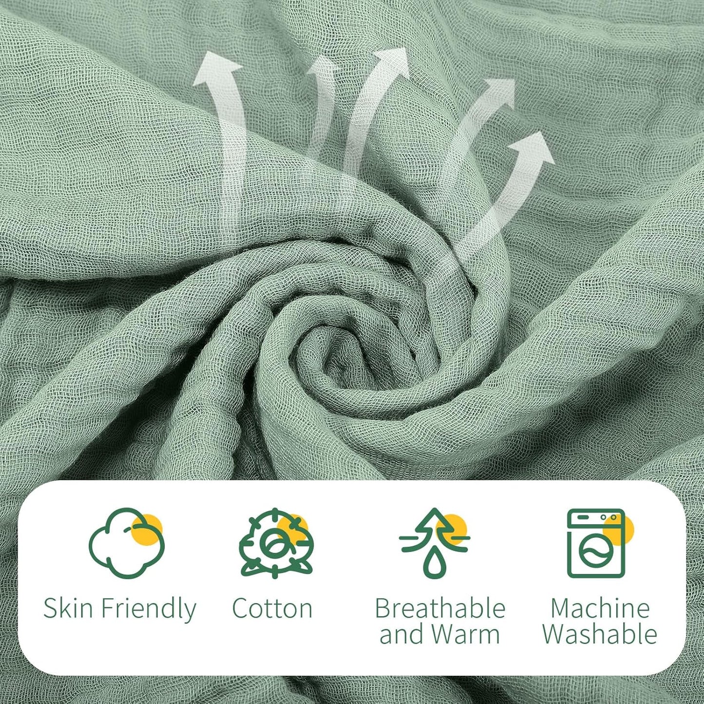 VitalCozy 6 Pcs Baby Muslin Hooded Bath Towels and Washcloths, 32 x 32 Inch Muslin Cotton Hooded Baby Towels Absorbent Blankets for Gift Newborn Infant Shower(Green, Gray)