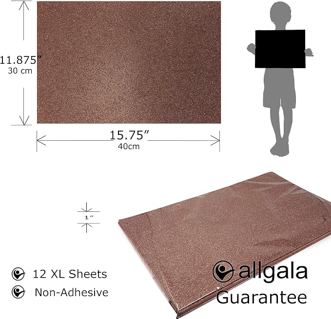 Allgala X-Large Glitter EVA Foam Sheets 12 Pack 12x16 inch Paper Sheets-Brown